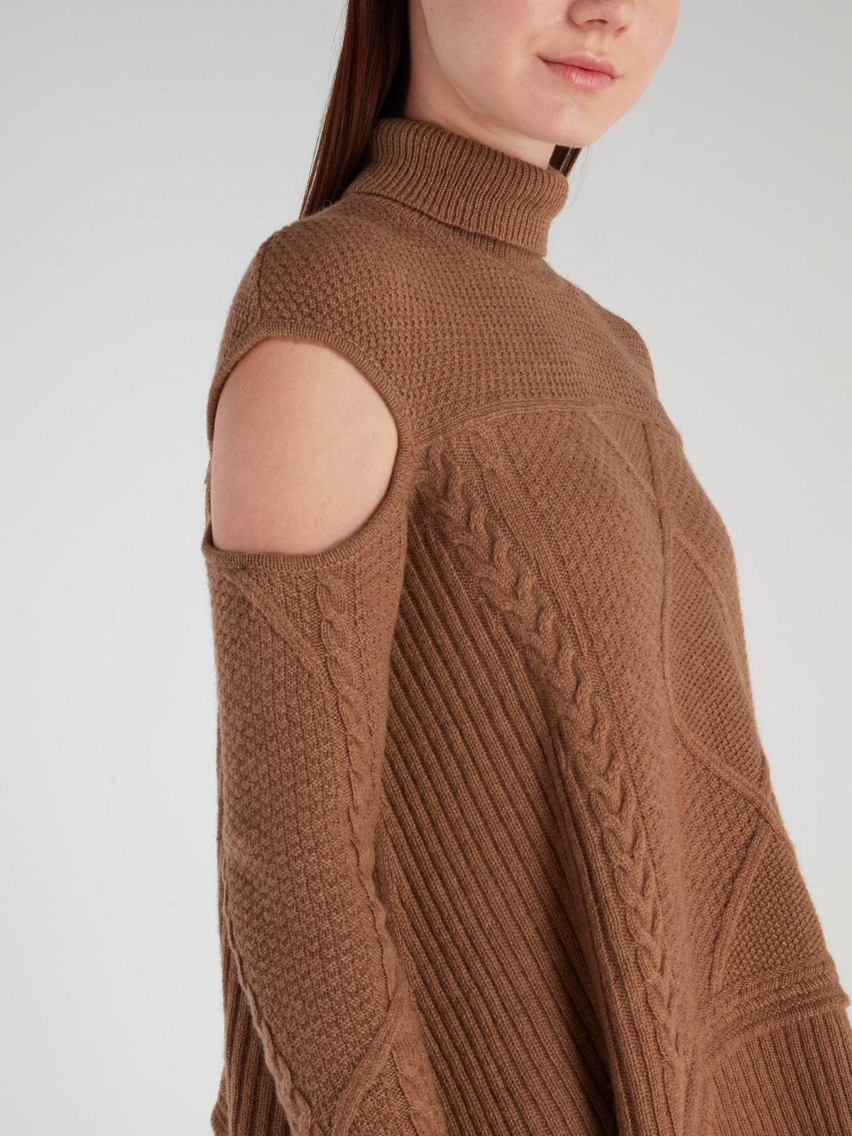 Brown Cut Out Turtleneck Sweater