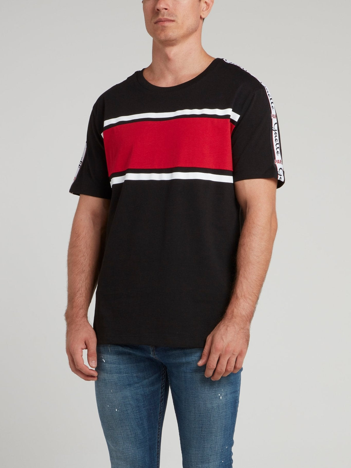 Black Logo Shoulder Stripe Jersey T-Shirt