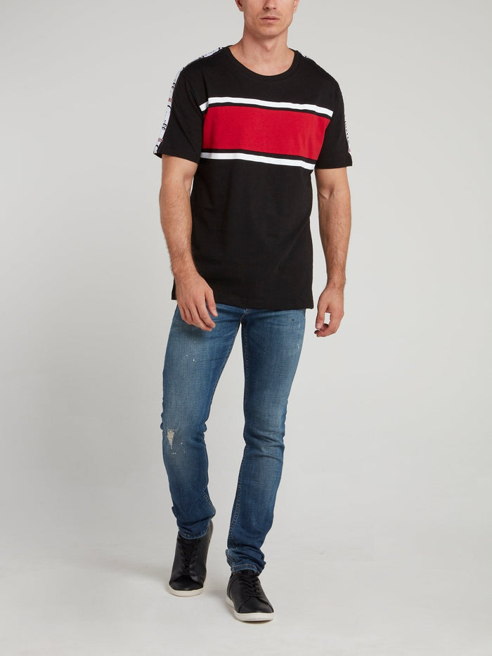 Black Logo Shoulder Stripe Jersey T-Shirt