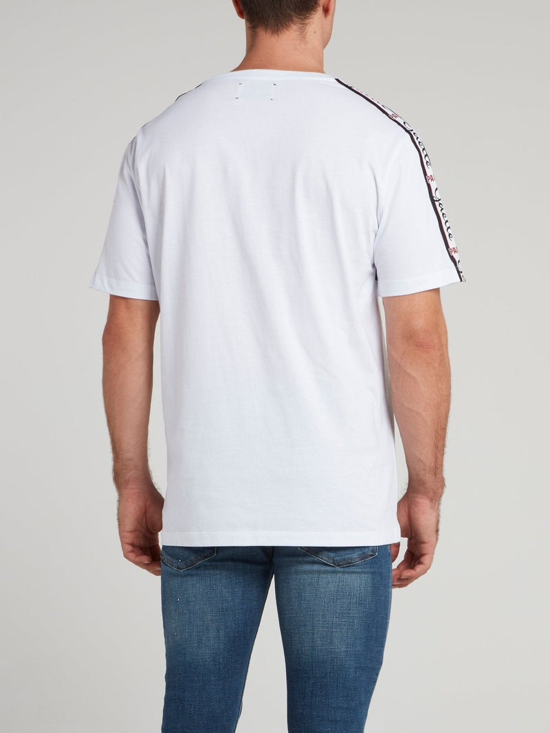 White Logo Shoulder Stripe Jersey T-Shirt