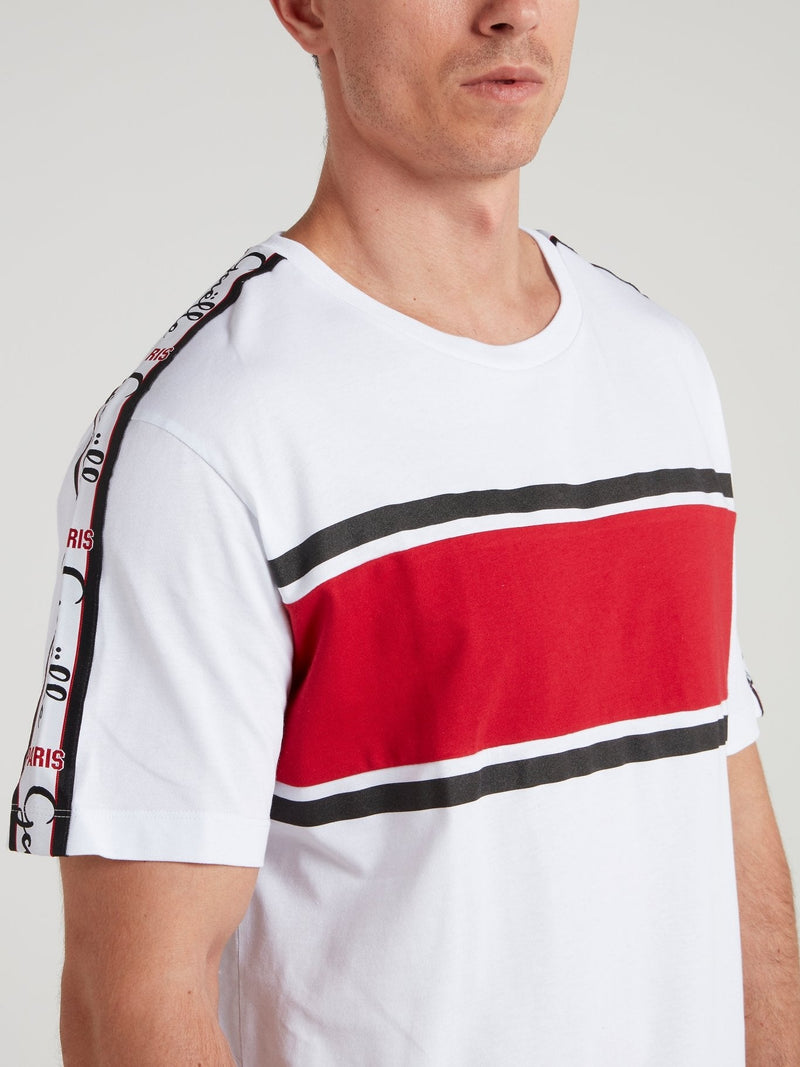 White Logo Shoulder Stripe Jersey T-Shirt