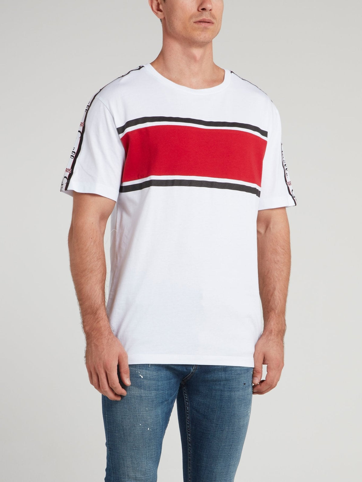 White Logo Shoulder Stripe Jersey T-Shirt