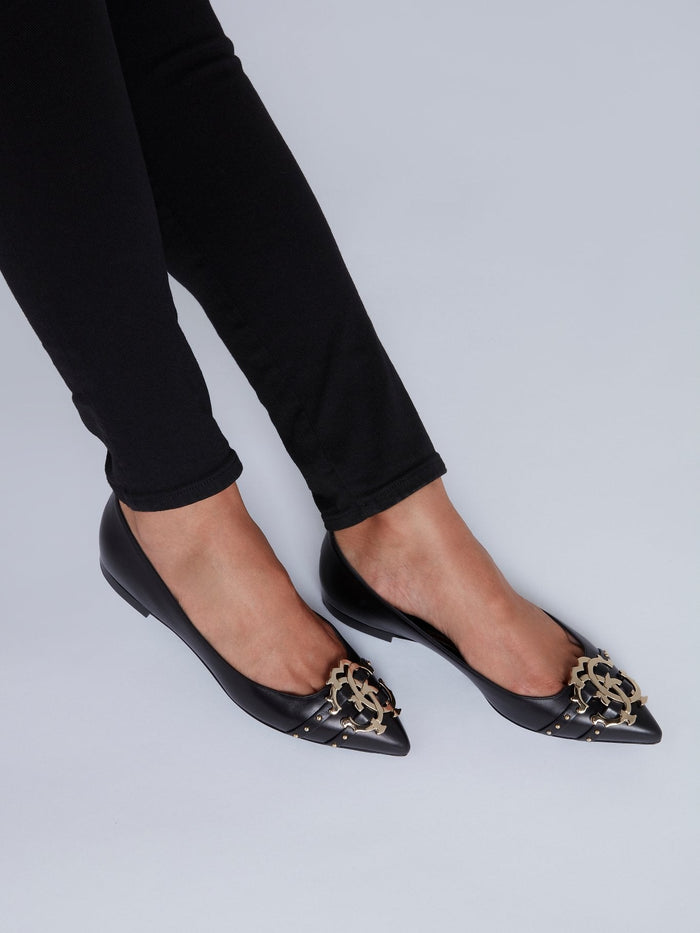 Black Leather Monogram Flats