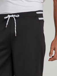 Black Stripe Waist Drawstring Shorts