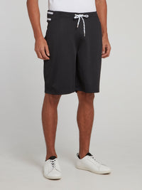 Black Stripe Waist Drawstring Shorts