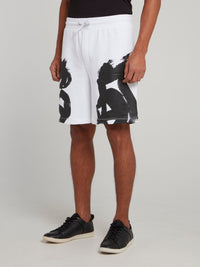 White Brush Stroke Print Shorts