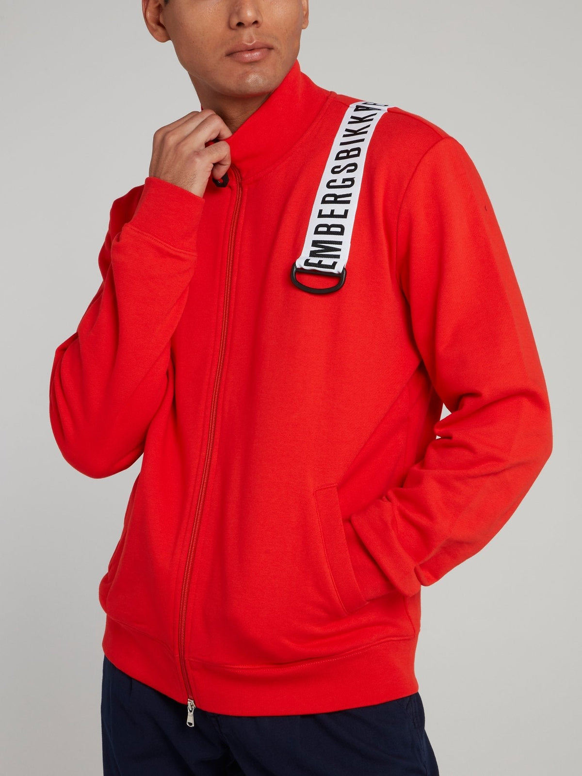 Red Logo Strap High Neck Jacket