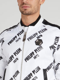 PP78 White Monogram Print Skull Jacket