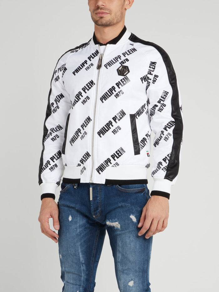 PP78 White Monogram Print Skull Jacket