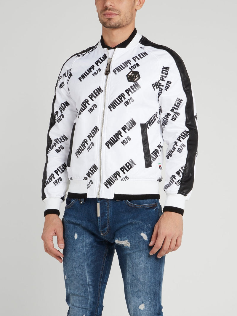 PP78 White Monogram Print Skull Jacket