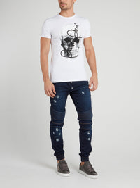 Navy Distressed Biker Trousers