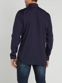 Navy Skull Embroidered Shirt