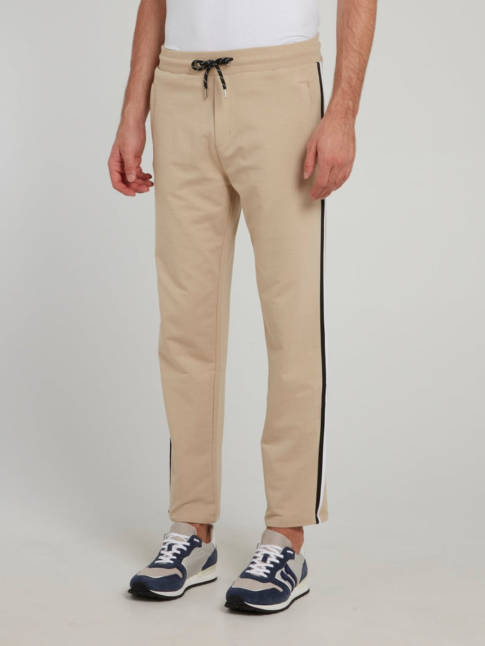 Beige Side Stripe Fleece Pants