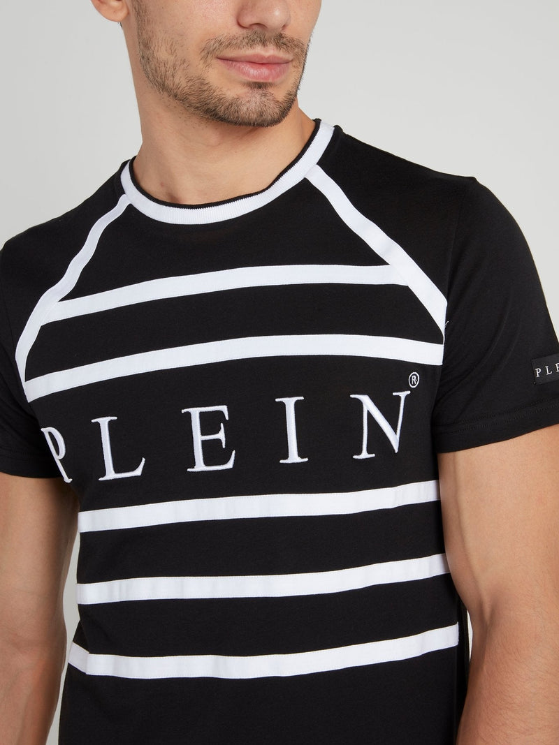 Black Striped Panel Logo T-Shirt