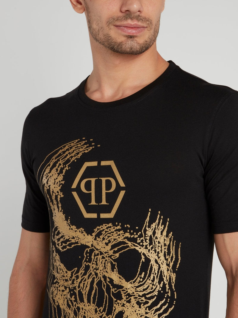 Black Half Sleeve Skull Print T-Shirt