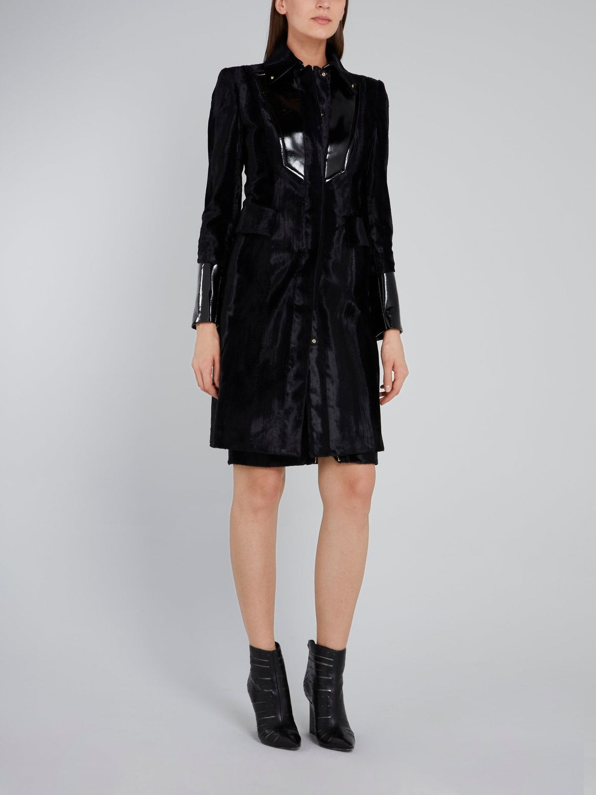 Black Patent Leather Panel Coat