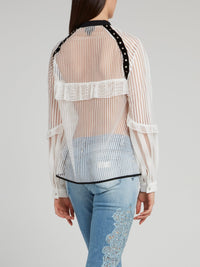 White Net Mesh Lace Up Shirt