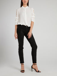 White Cut Out Sleeve Shirt