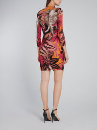 Pink Tropical Print Wrap Dress