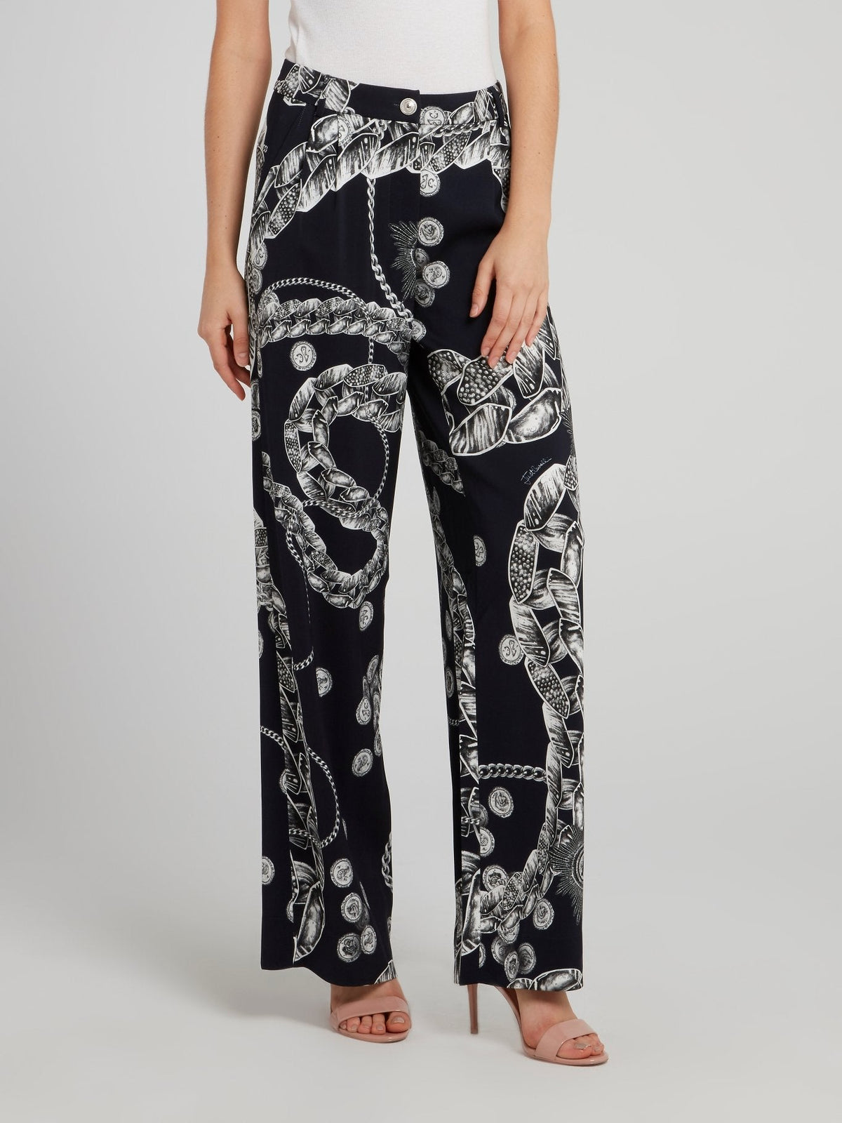 Black Chain Print Wide Leg Pants