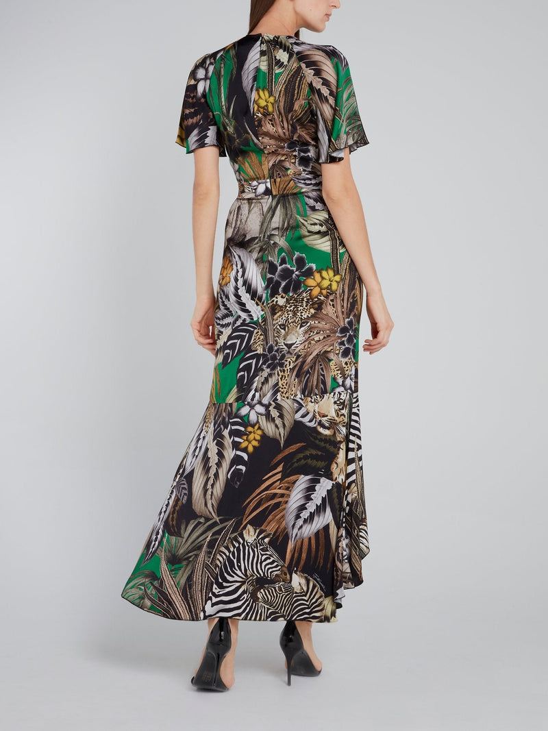 Tropical Print High-Low Maxi Dress