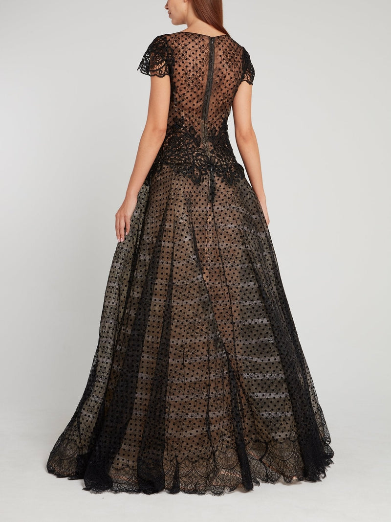 Black Polka Dot Lace Maxi Dress