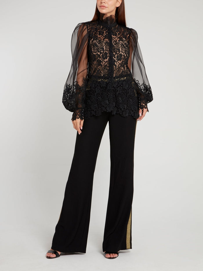 Black Lantern Sleeve Lace Top