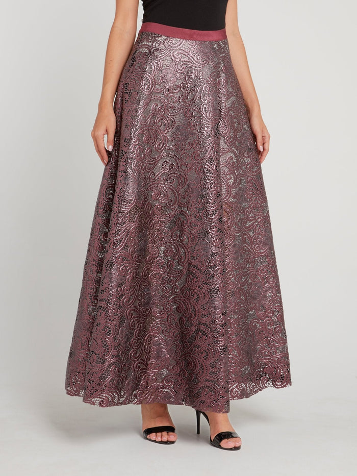 Purple Baroque Mesh Maxi Skirt