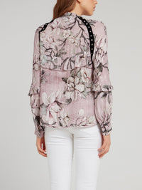 Pink Snake Floral Lace Up Shirt