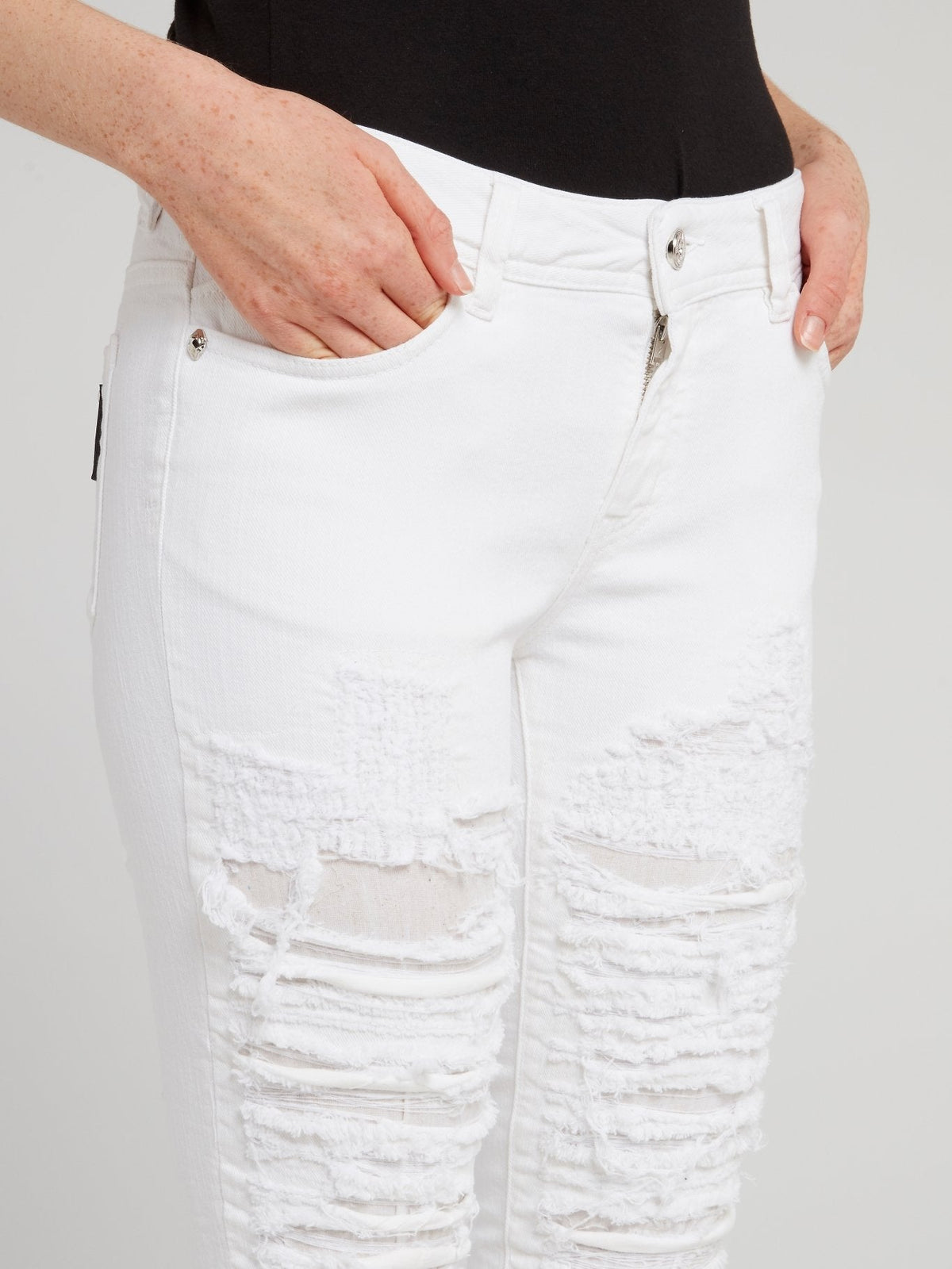 White Tattered Skinny Jeans