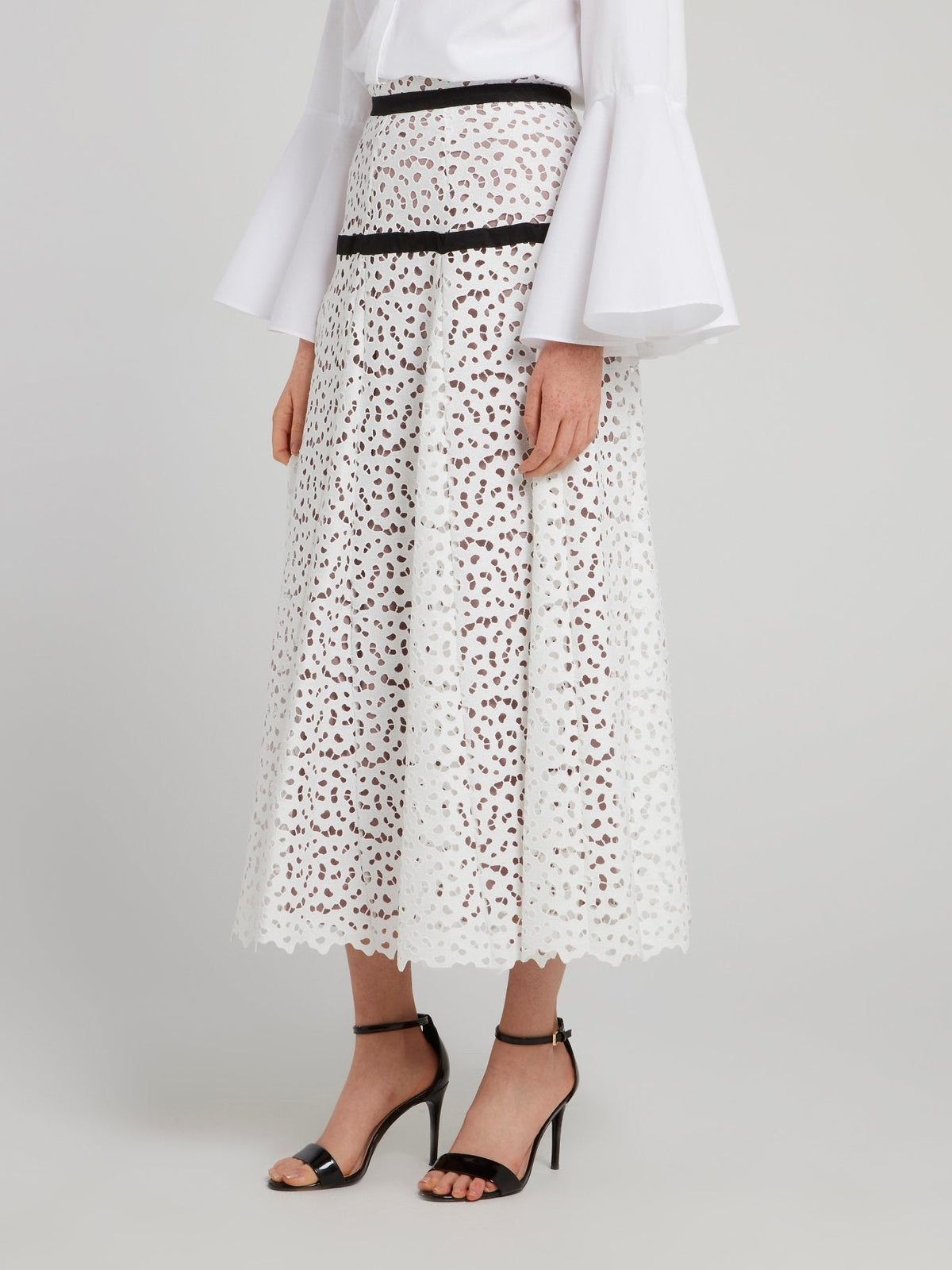 White Perforated Midi Skirt