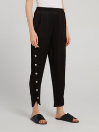 Black Side Button Tapered Pants