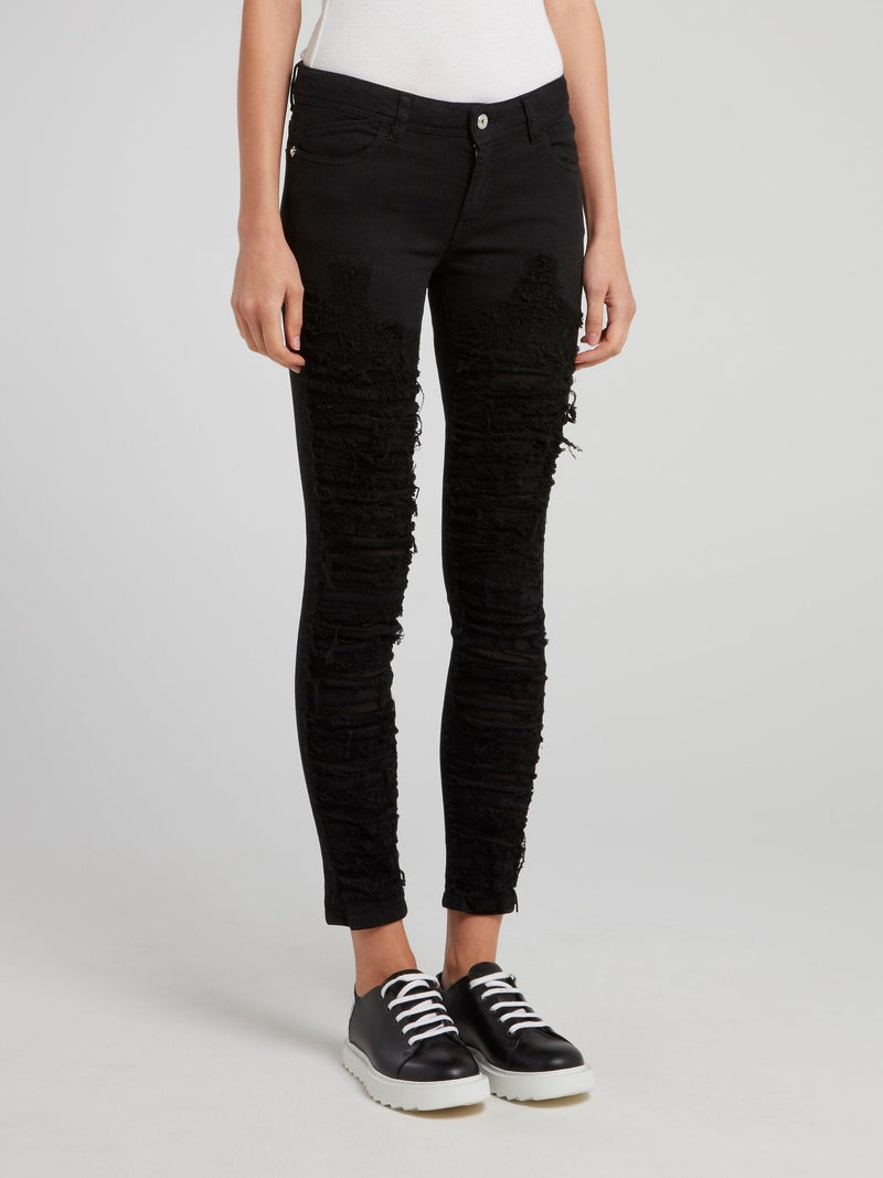 Black Tattered Skinny Trousers