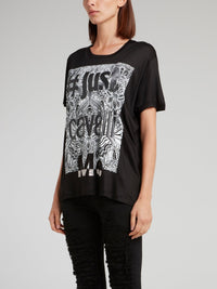 Black Doodle Print T-Shirt