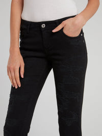 Black Distressed Cropped Jeans