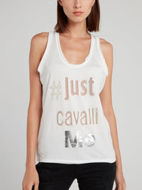 White Foil Print Tank Top