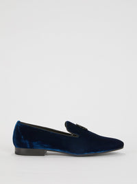 Navy Velvet Monogram Loafers