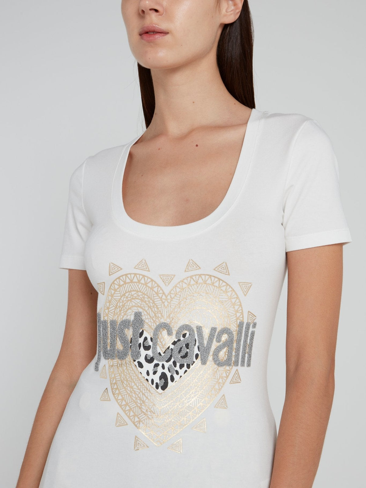 White Embellished Horseshoe Neck T-Shirt