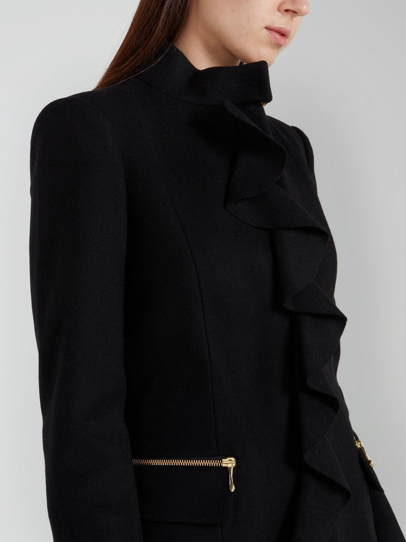 Black Ruffle Trench Coat