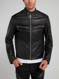 Crocodile Panel Leather Sports Jacket