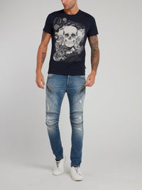 Navy Skull Sketch T-Shirt