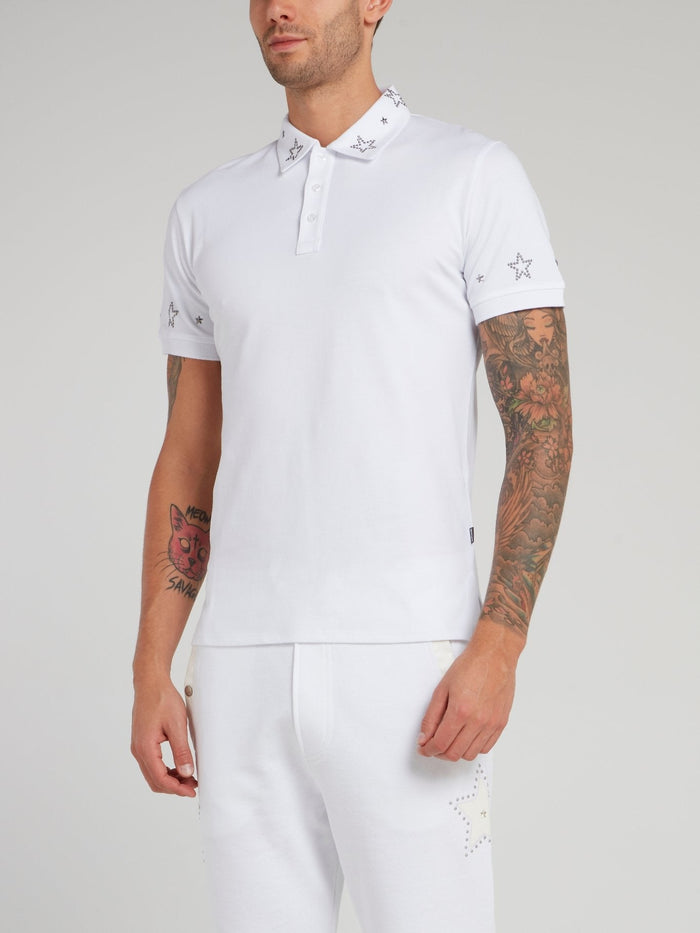 White Studded Star Polo Shirt