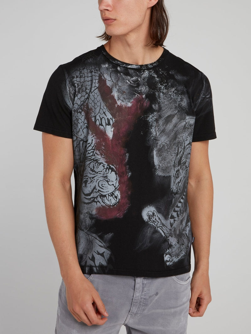 Black Charcoal Print T-Shirt