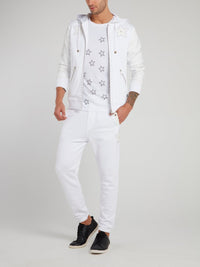 White Leather Sleeve Sweat Jacket