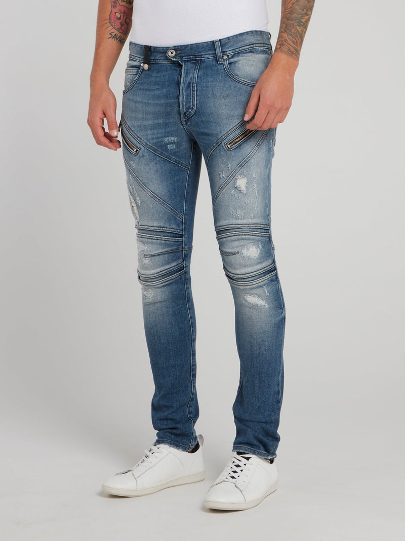 Blue Distressed Denim Trousers