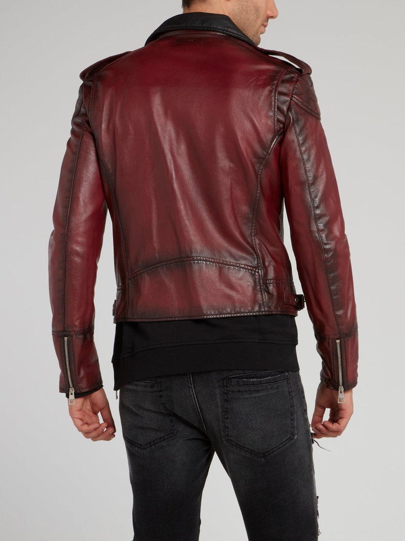 Rustic Burgundy Biker Jacket