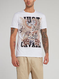 White Doodle Print T-Shirt