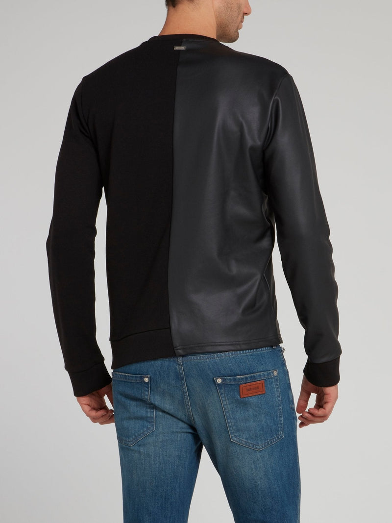 Black Leather Panel Sweatshirt