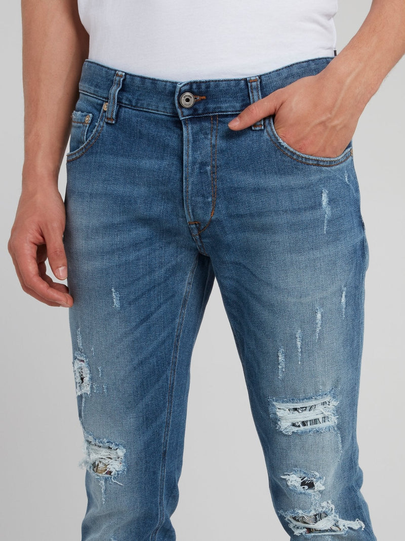 Blue Tattered Denim Trousers