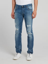 Blue Tattered Denim Trousers